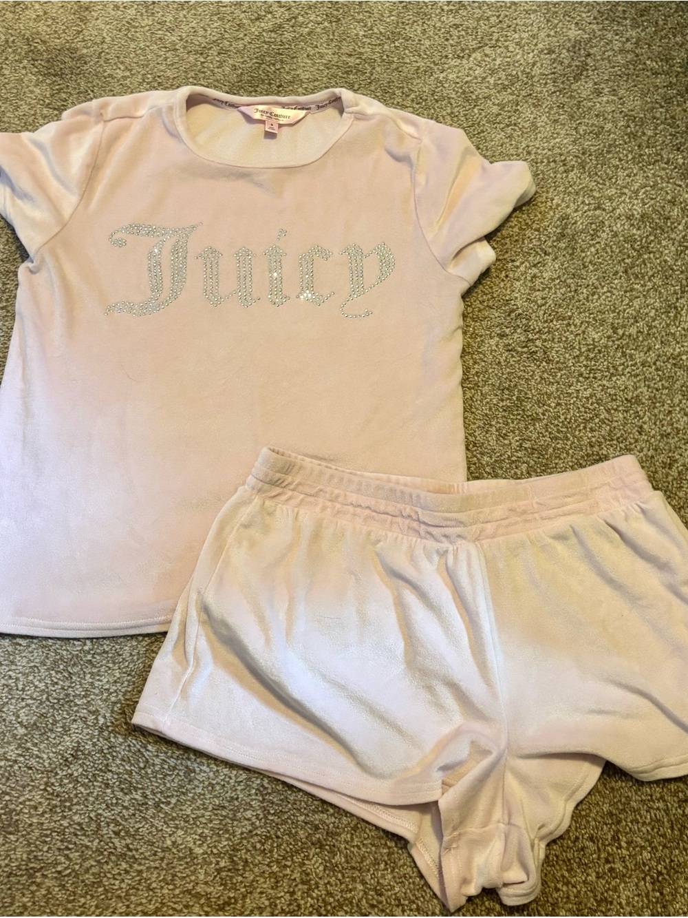 Juicy Couture Pale Pink Short Sleeve Pajama Set with Crystal Logo